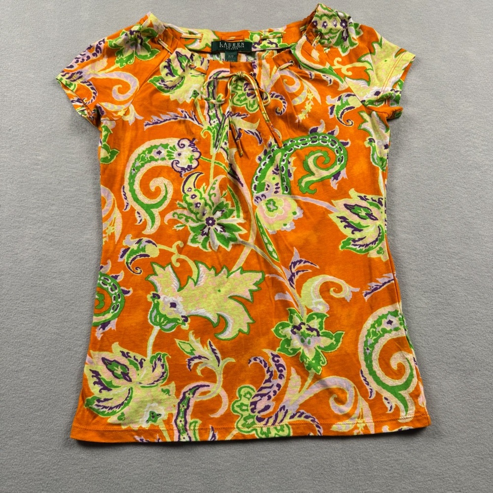 Ralph Lauren Orange Paisley Small Petite Tunic 100% Cotton NWT